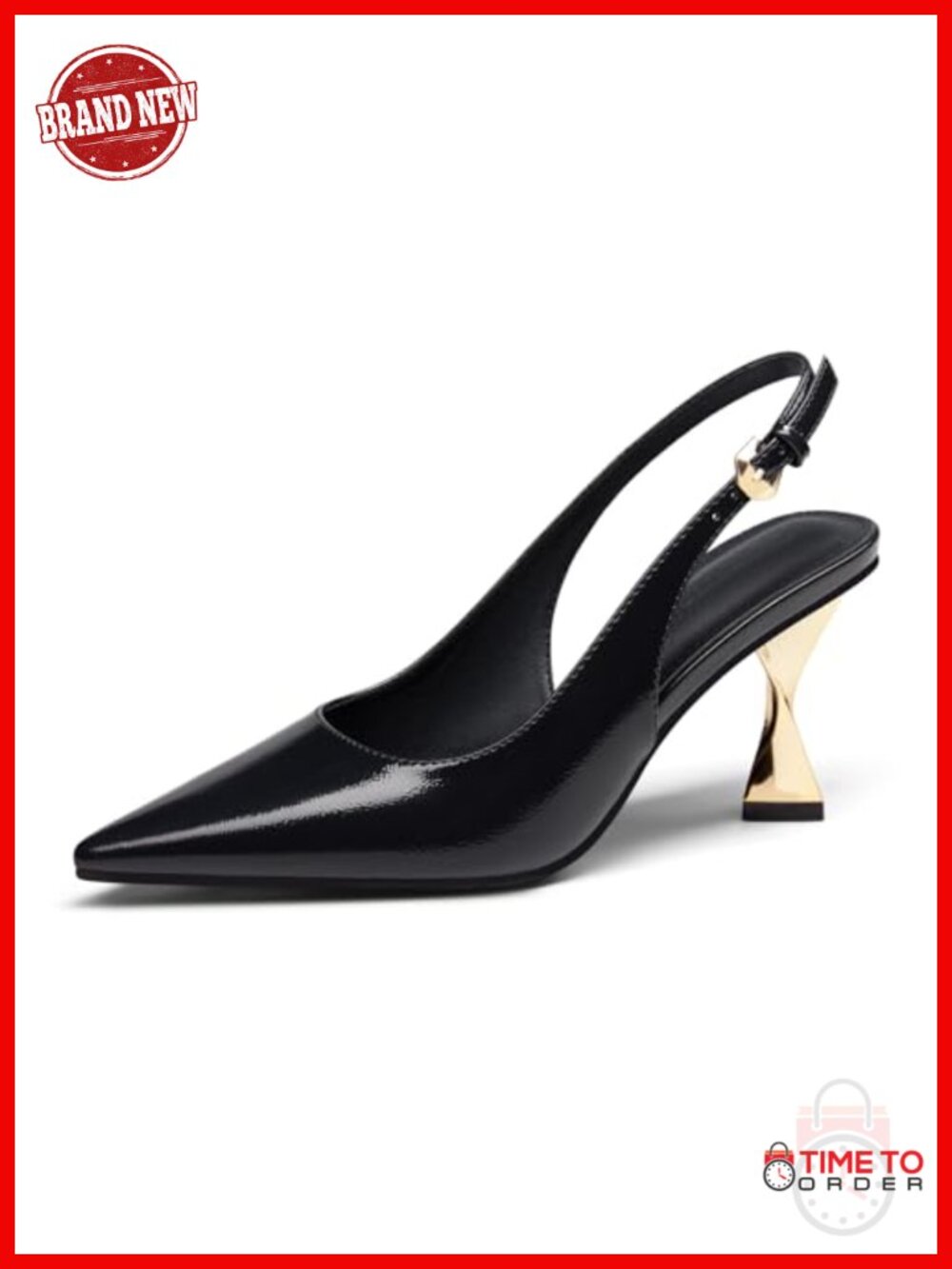 Coutgo Women's Kitten Heels Slingback Pointed Toe Pumps Faux Leather Dress Shoes